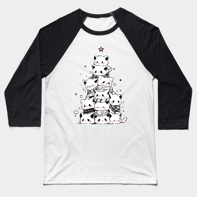 Purrfectly Festive: Meowry Catmas Kitty Christmas Tree Design Baseball T-Shirt by Malinda